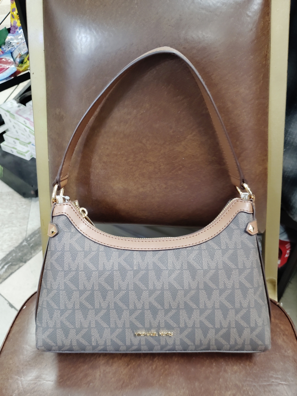 Michael Kors Brown Logo-Print Shoulder Bag